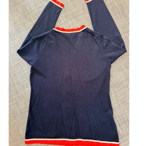 BANANA REPUBLIC Cotton Tipped V-neck Cardigan Sweater XL Navy/Orange/Gray Preppy - Picture 2 of 4